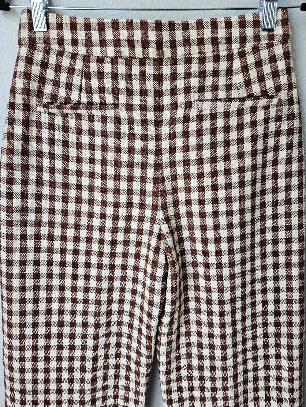 Sezane Martin Gringham Crop Tailored Trouser Size 36 Small 4 In Brown Ecru